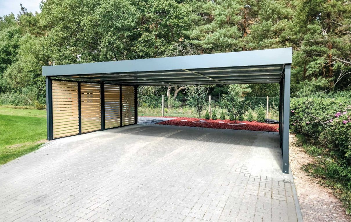 Doppelcarport mit einer Breite von 8,03 Metern ohne Mittelstütze