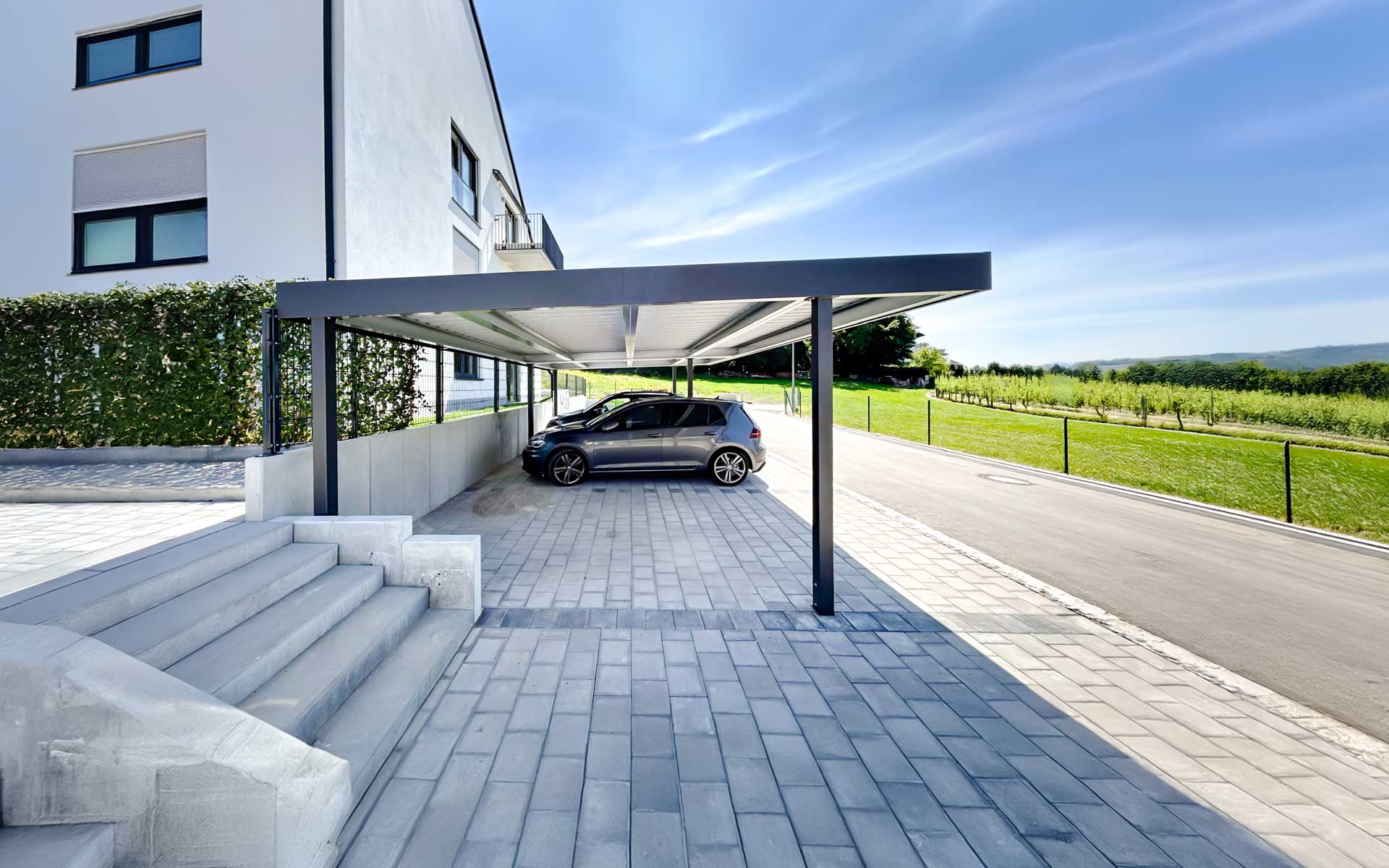 Carport von Siebau als Reihenanlage für mehrere Stellplätze